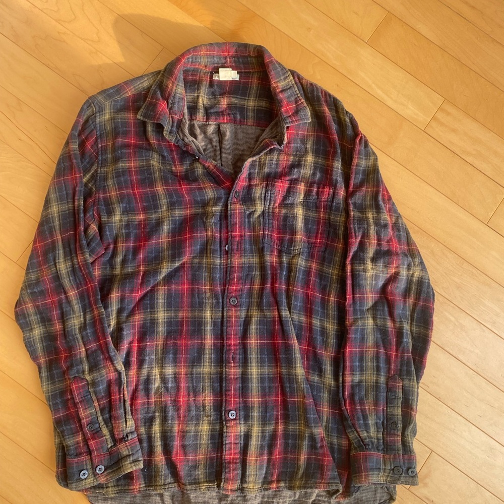 Mens Plaid Button Down. Large Carbon 2 Cobalt.